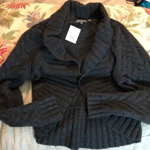 VINCE sz LARGE Open Cardigan Cableknit cashmere+Wool+Alpaca Deep Gray $345 NEW